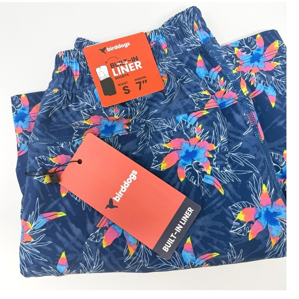 BirdDogs Men's Small Blue Floral Shorts with Built-In Liner 7 Inch Inseam NEW